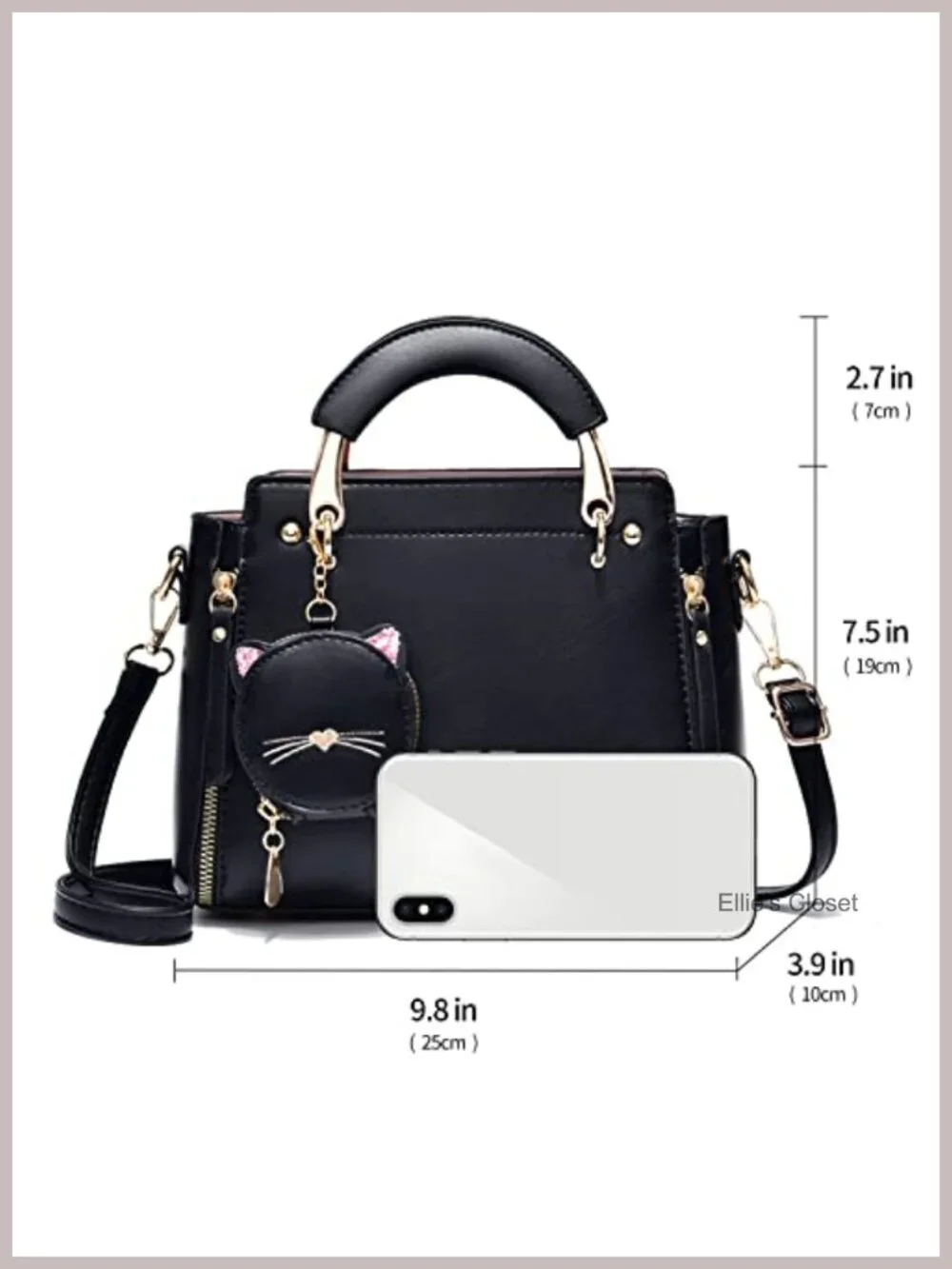 PU Leather Satchel Crossbody Bag with Kitten Pendant Sequins Fashion Shoulder